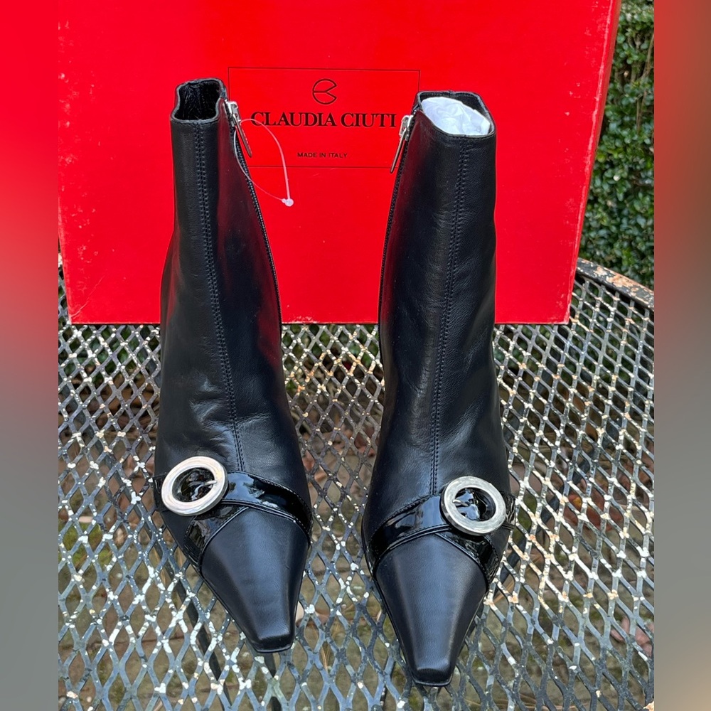 Claudia Ciuti Lolita Black Heeled Boots with Silver Accents!